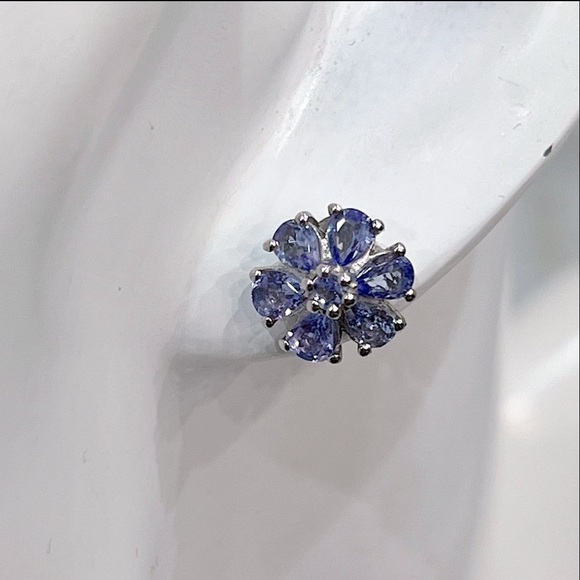 Tanzanite Floral Sterling Silver Stud Earrings